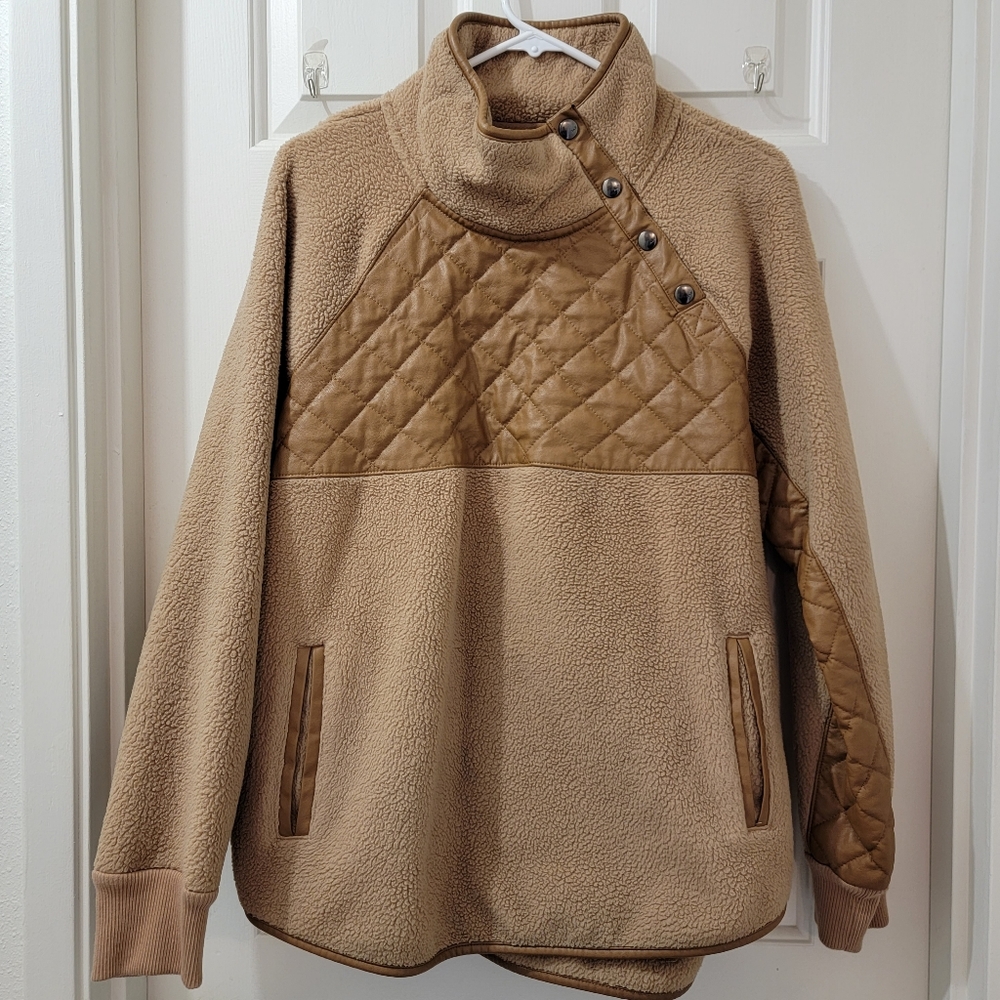 Womens Abercrombie & Fitch fleece sweater snap button collar in brown size med